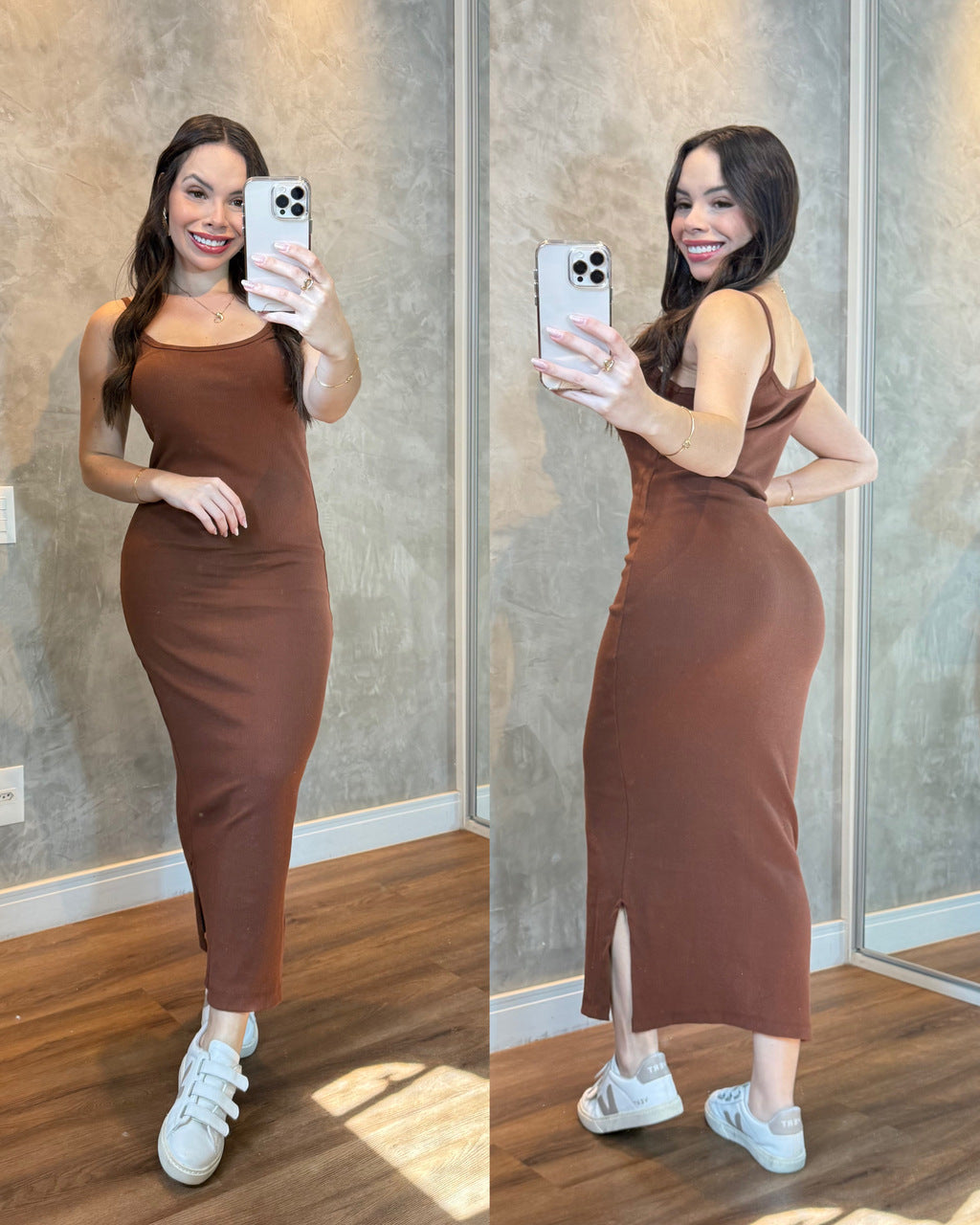 Vestido Kezia ribana canelado